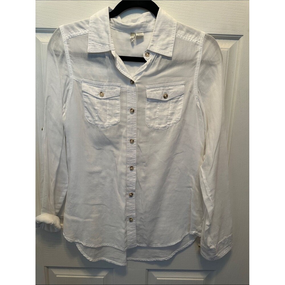 Japna White 100% Cotton Lightweight Button-Down Shirt with Chest Pockets Size S